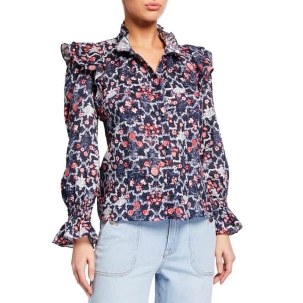 Etoile Isabel Marant Tedy Printed Linen Ruffle Shirt